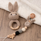 Handmade Crochet Baby Pacifier Chain with Wooden Rattle