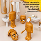 Retractable Wooden Stick Man Doll Children Toothbrush