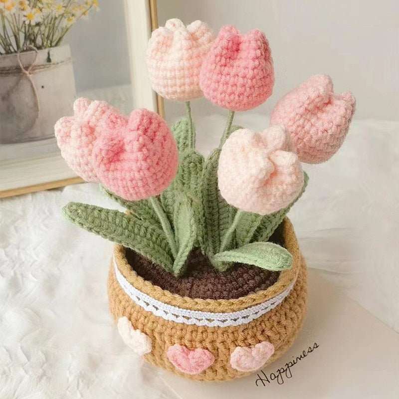 Handmade Crochet Yarn Flower Potted Ornament