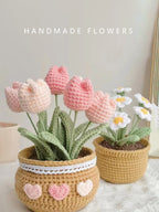 Handmade Crochet Yarn Flower Potted Ornament