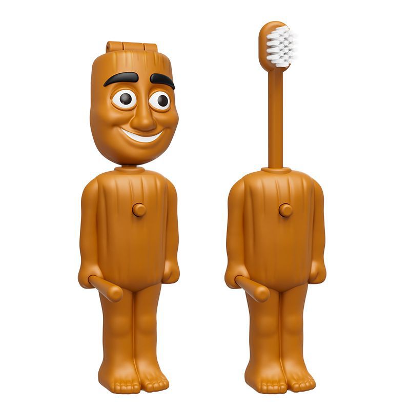 Retractable Wooden Stick Man Doll Children Toothbrush