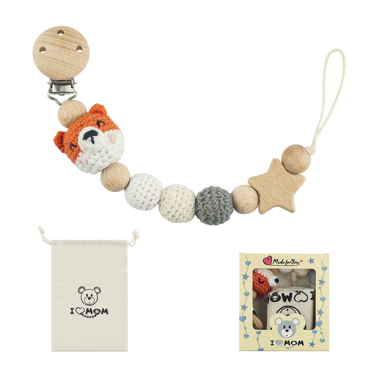Baby Pacifier Chain Teether with Animal Design