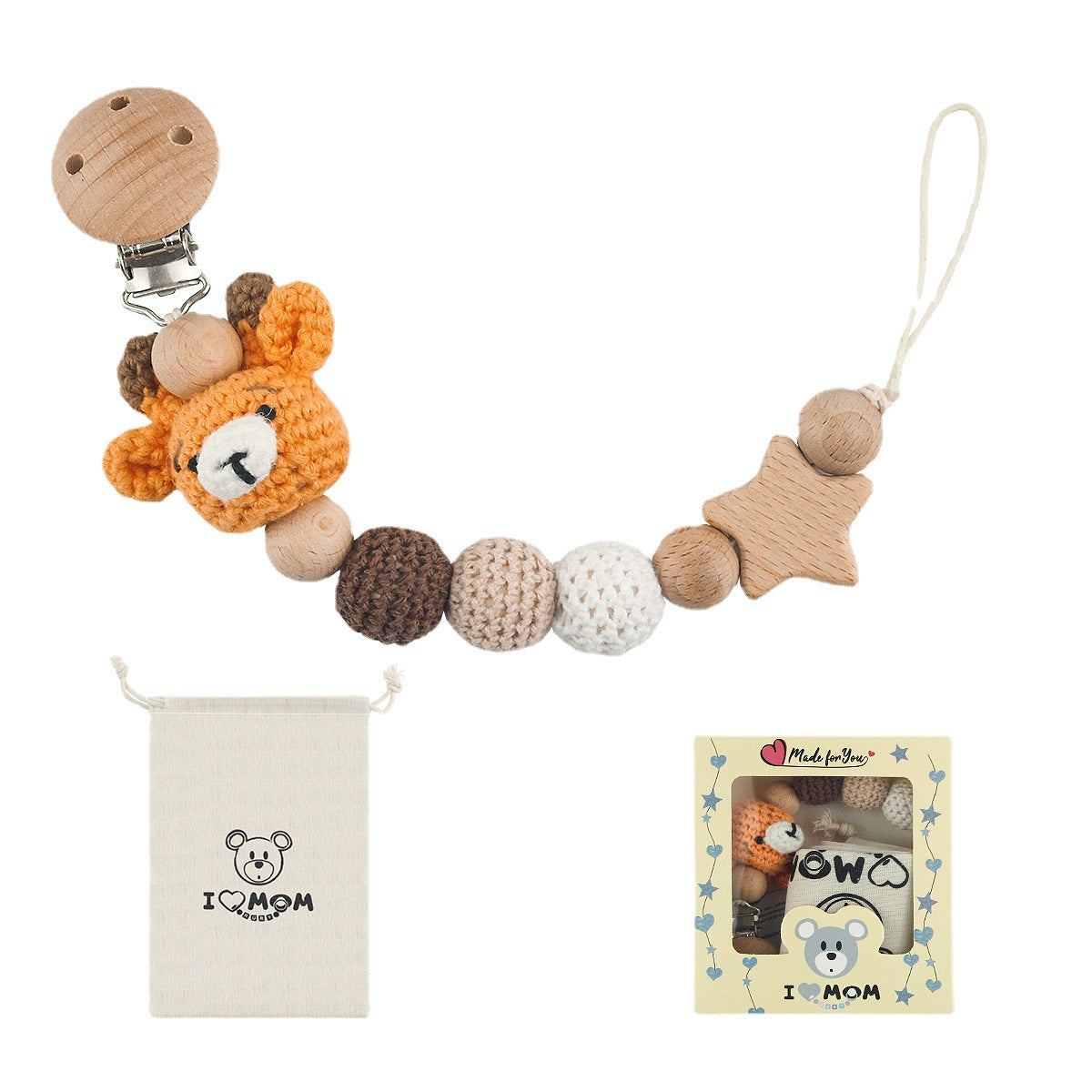 Baby Pacifier Chain Teether with Animal Design