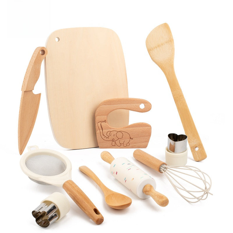 Wooden Play Kitchen Toy Set with Knife and Chopping Board