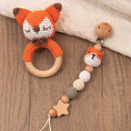 Handmade Crochet Baby Pacifier Chain with Wooden Rattle
