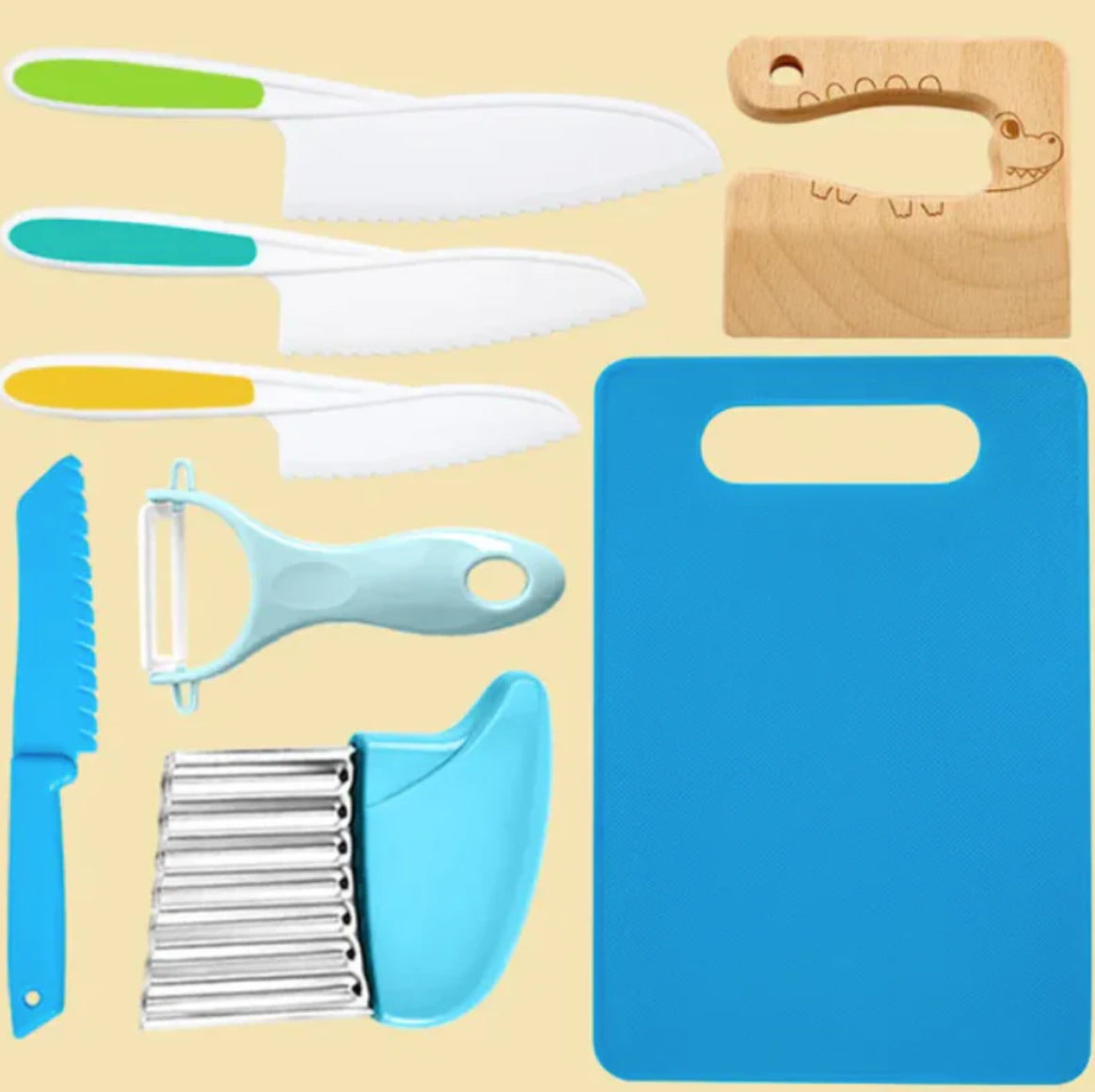 Children Plastic Kitchen Knife Set with Cutting Board