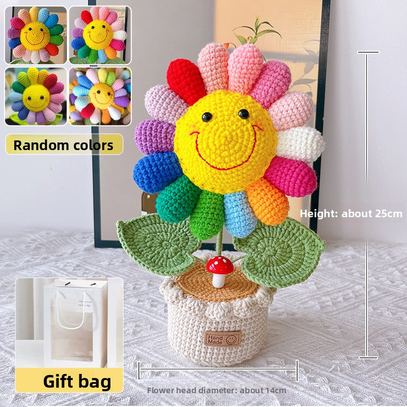 Handmade Crochet Yarn Flower Potted Ornament