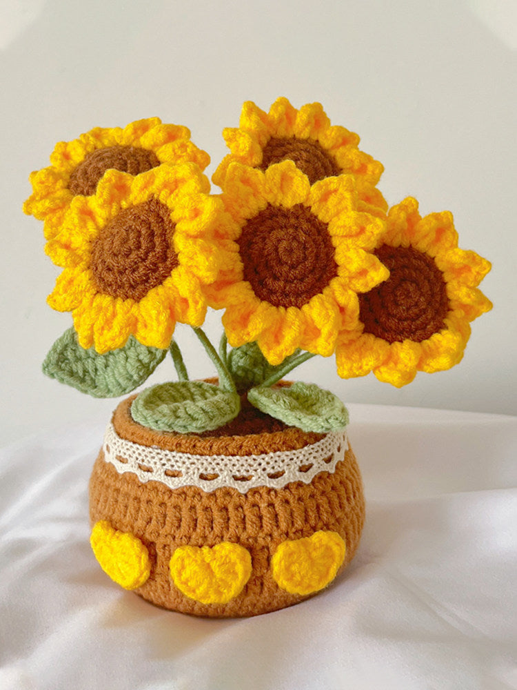 Handmade Crochet Yarn Flower Potted Ornament