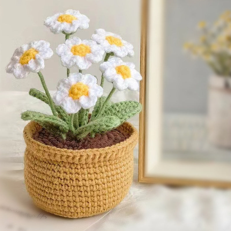 Handmade Crochet Yarn Flower Potted Ornament