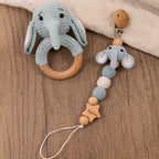 Handmade Crochet Baby Pacifier Chain with Wooden Rattle