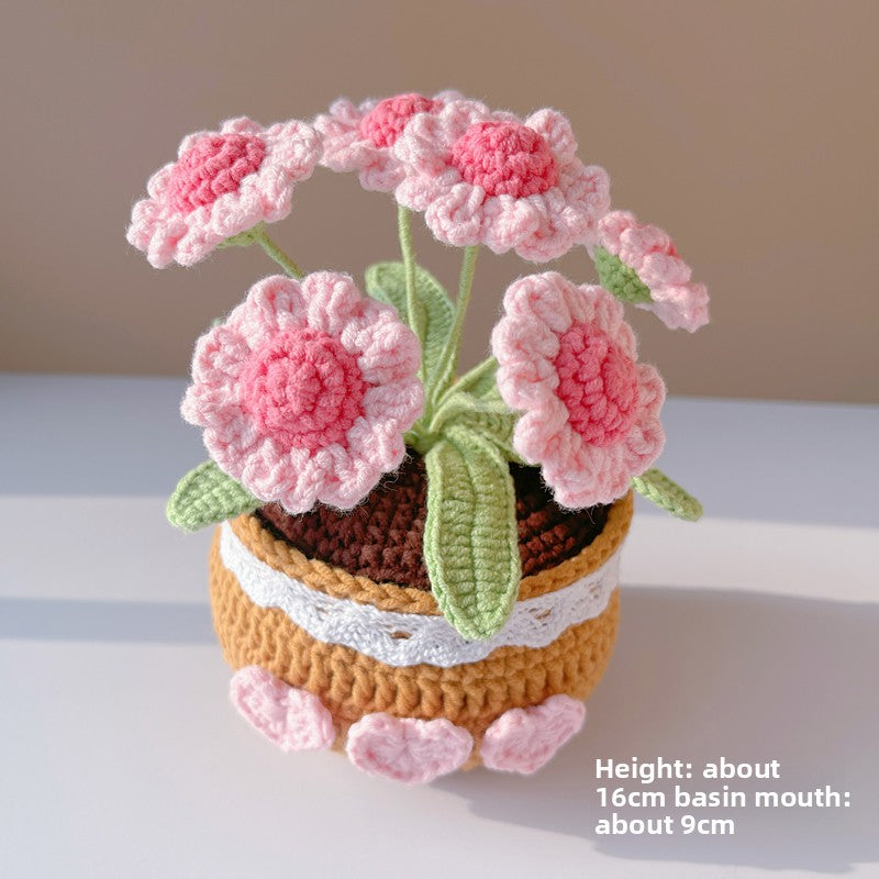 Handmade Crochet Yarn Flower Potted Ornament