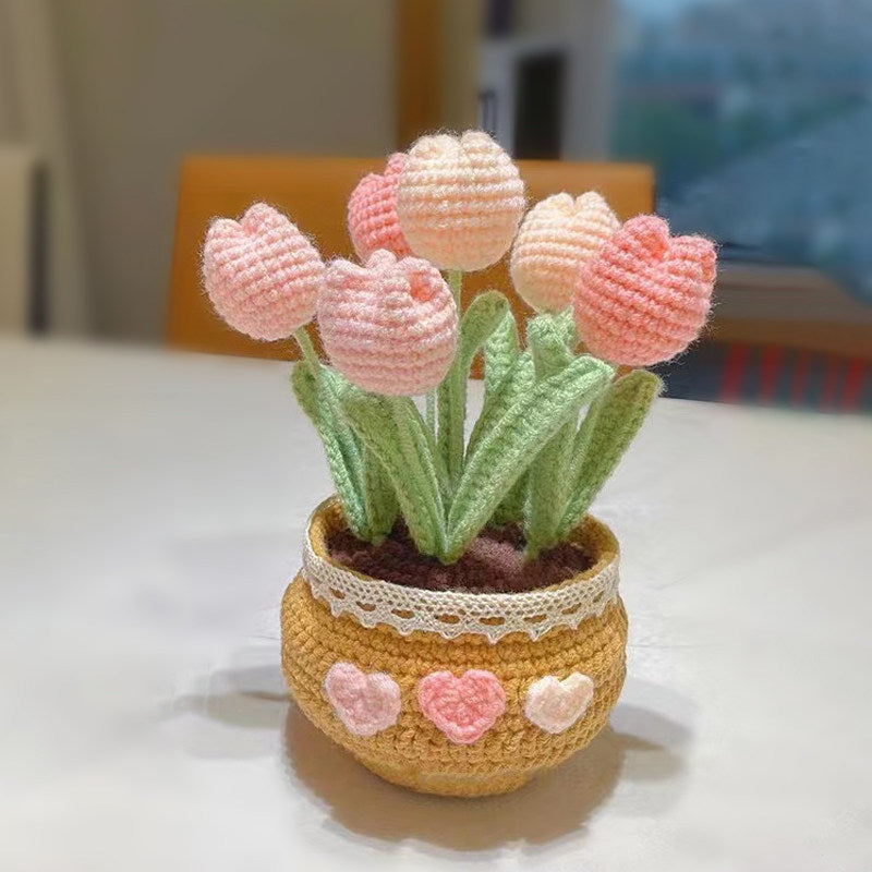 Handmade Crochet Yarn Flower Potted Ornament