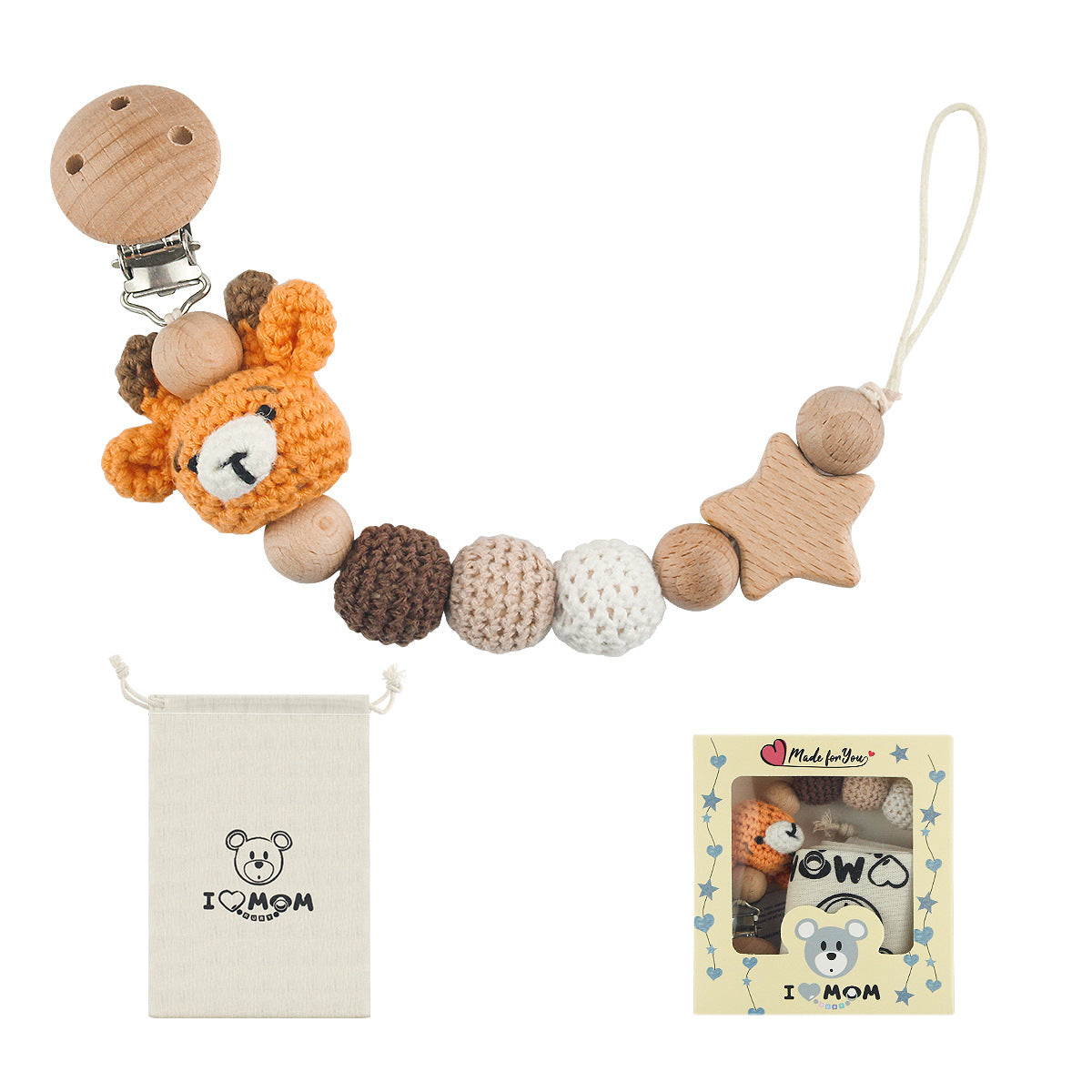 Baby Pacifier Chain Teether with Animal Design