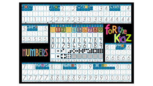 Educational poster for children with numbers and counting activities on a white background
