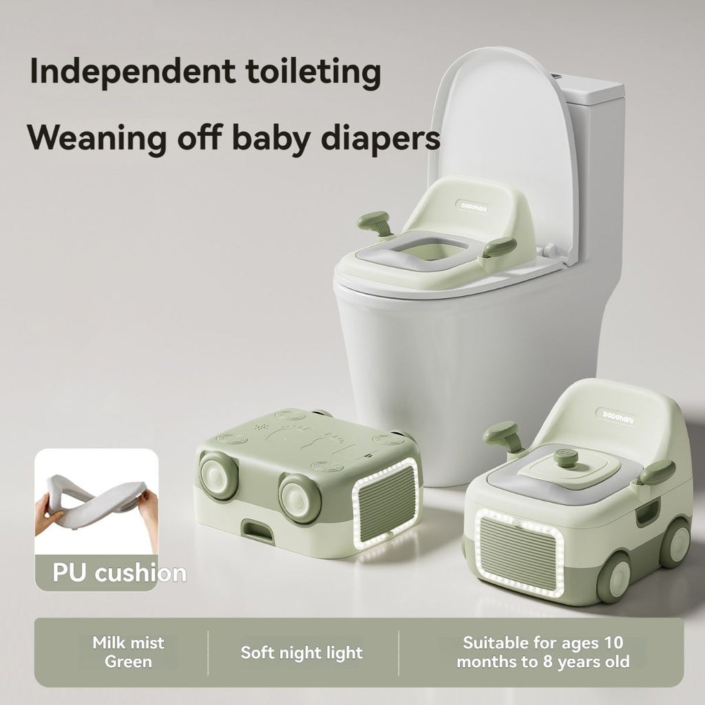 baby portable toilet, potty training, weaning off diapers, soft PU cushion, night-light, bathroom accessories, Australian market, toddler toilet seat - beige white - Size Three