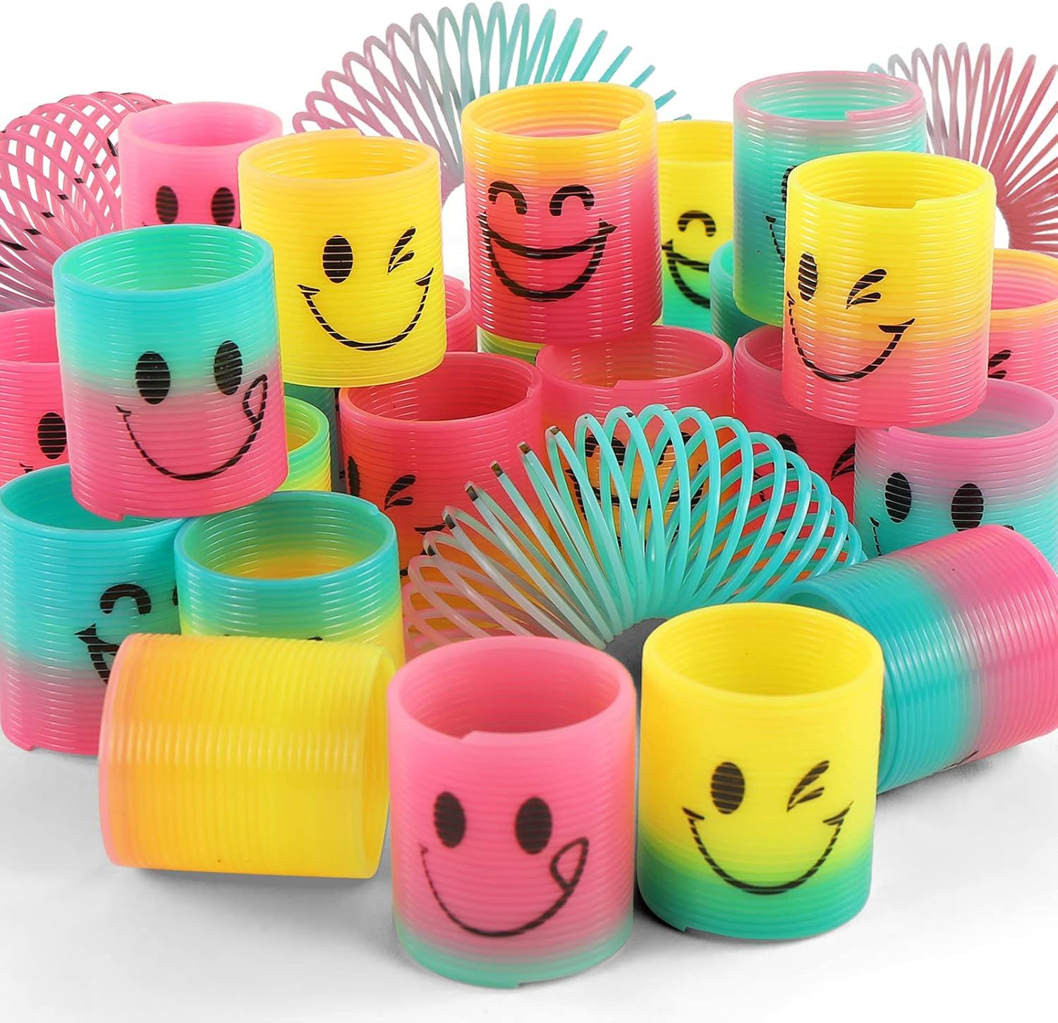 30-Pack Mini Rainbow Magic Spring Toys, Smiley Face Fidget Stress Relief Coils for Kids Party Favors, Classroom Prizes, Carnival Prizes, Birthday Goodie Bags (Multicolor)