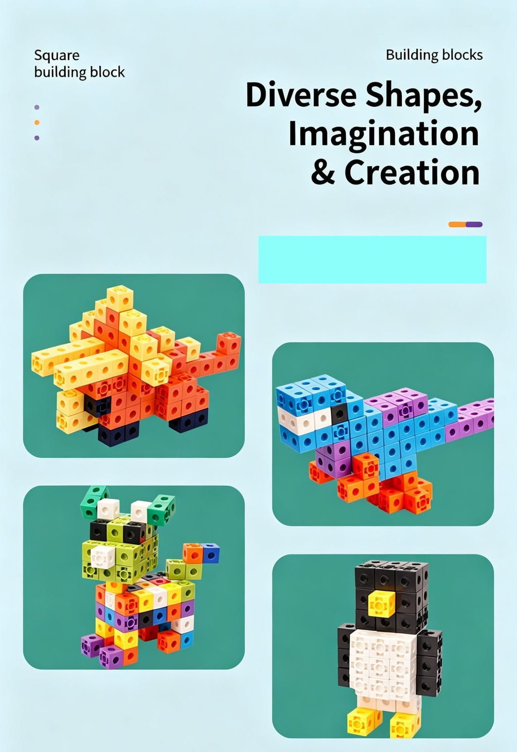 300pcs 10 Colors Mixed PP Square Building Blocks