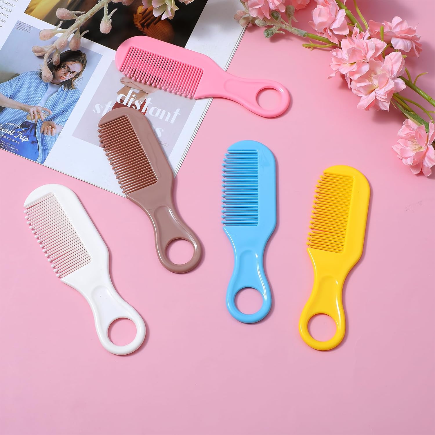 Xindojuz 5 Pack Toddler Comb, Round Colorful Tip Bristles Baby Hair Comb for Newborn Cute Baby Grooming for Sensitive Scalp Skin for Infant, Toddlers, Girls, Boys, Kids Grooming, Healthcare Kit