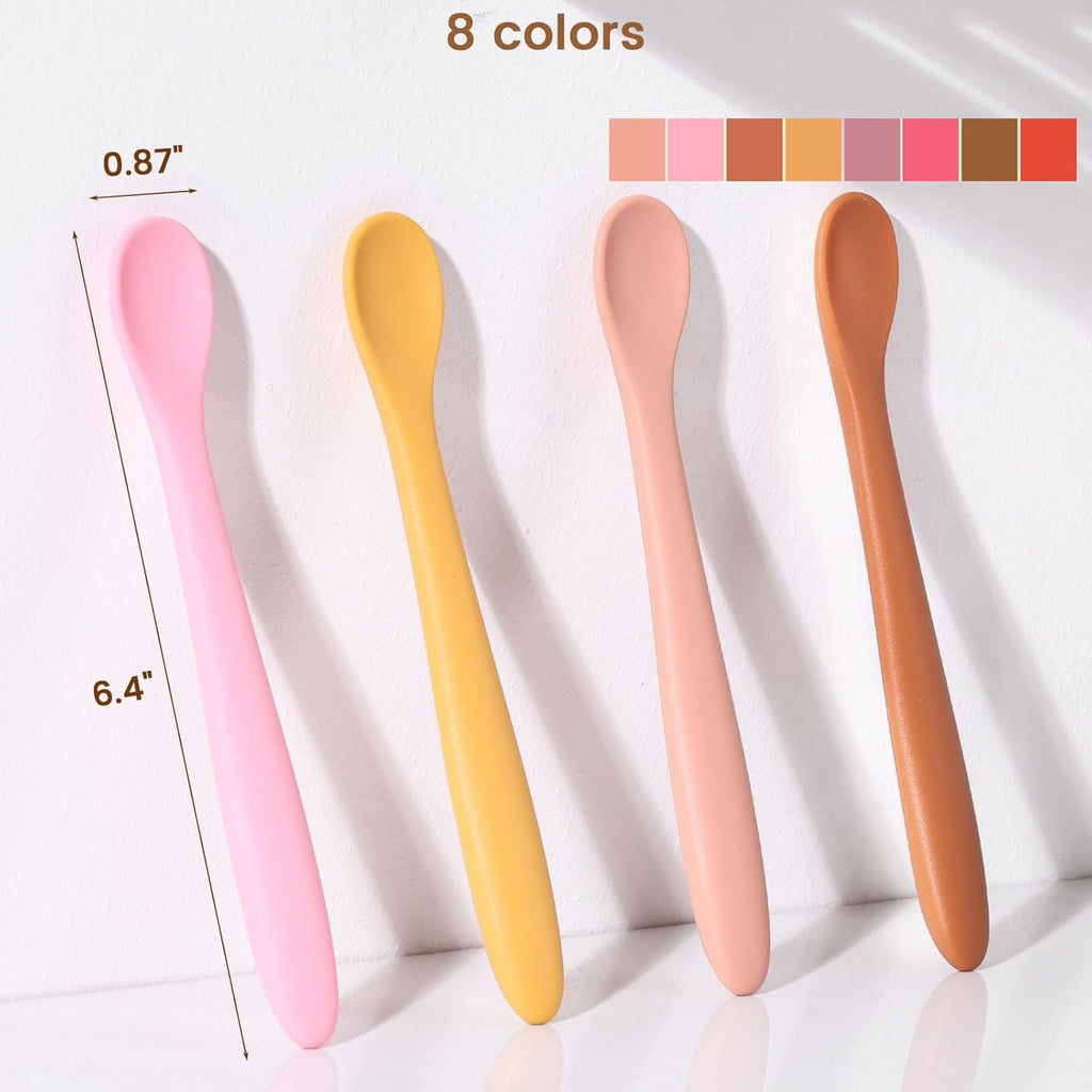 8-Piece Silicone Baby Spoons, First Stage Infant Self Feeding Spoons, Soft-Tip Gentle on Gums, Baby Utensils, Infant Training Spoon, Dishwasher Safe & Boil-proof