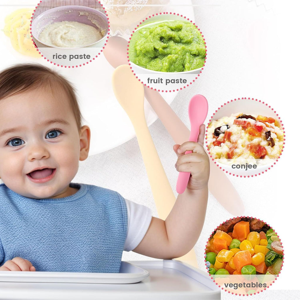 8-Piece Silicone Baby Spoons, First Stage Infant Self Feeding Spoons, Soft-Tip Gentle on Gums, Baby Utensils, Infant Training Spoon, Dishwasher Safe & Boil-proof