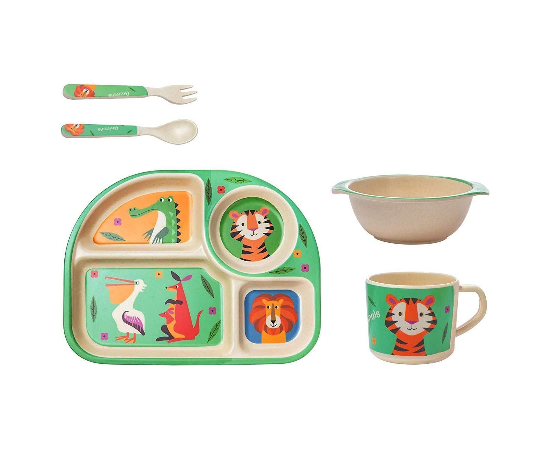 Bamboo Babies tableware set, 5-piece tableware set plate, bowl, spoon, fork, cup, recycled natural material bpa free