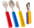 Set of 3 Interlocking Block Babies Silverware - Babies Fork and Spoon Set with Babies Knife for Babies - Non-BPA Babies Cutlery and Babies secure Stainless Steel