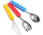 Set of 3 Interlocking Block Babies Silverware - Babies Fork and Spoon Set with Babies Knife for Babies - Non-BPA Babies Cutlery and Babies secure Stainless Steel