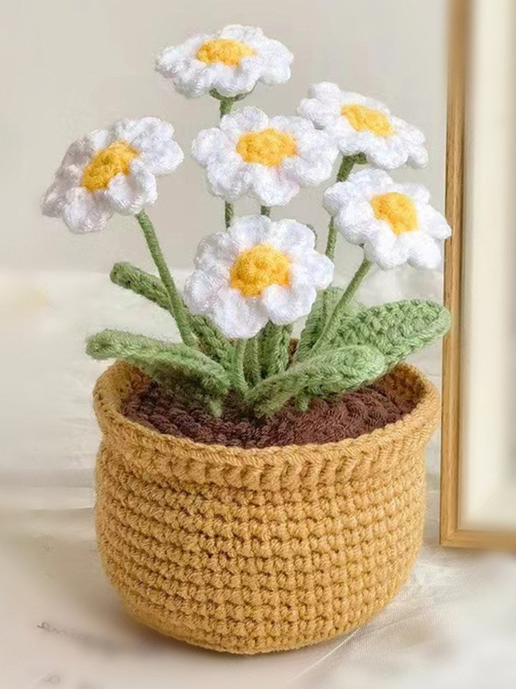 Handmade Crochet Yarn Flower Potted Ornament