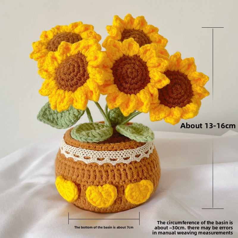 Handmade Crochet Yarn Flower Potted Ornament