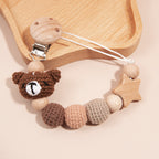 Handmade Crochet Baby Pacifier Chain with Wooden Rattle
