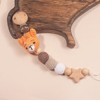 Handmade Crochet Baby Pacifier Chain with Wooden Rattle