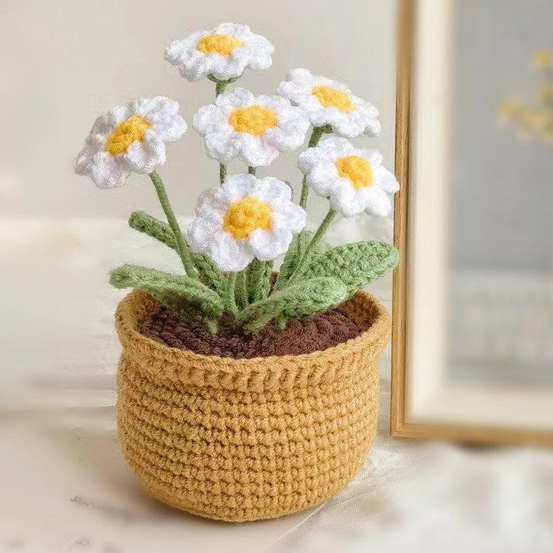Handmade Crochet Yarn Flower Potted Ornament