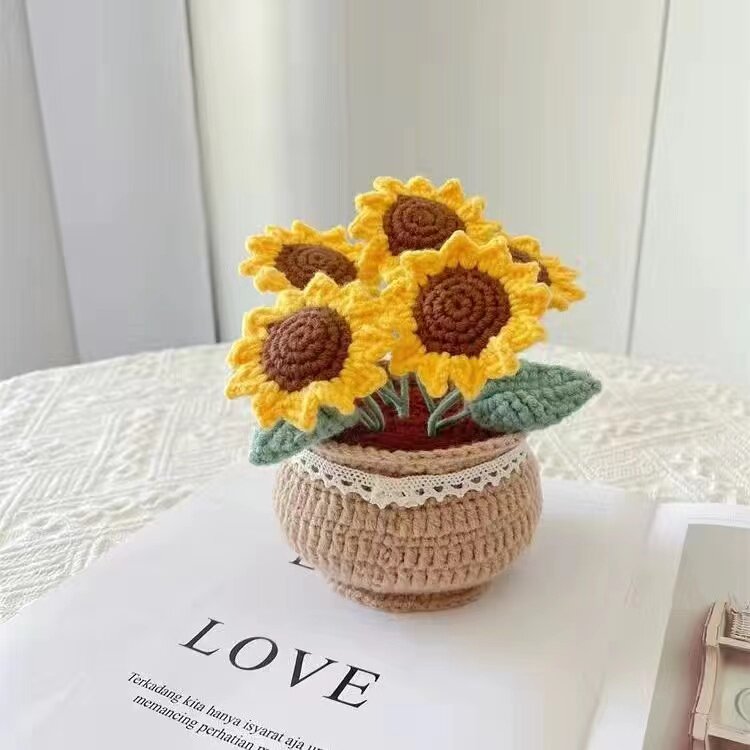 Handmade Crochet Yarn Flower Potted Ornament