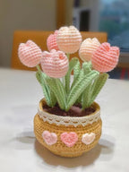 Handmade Crochet Yarn Flower Potted Ornament